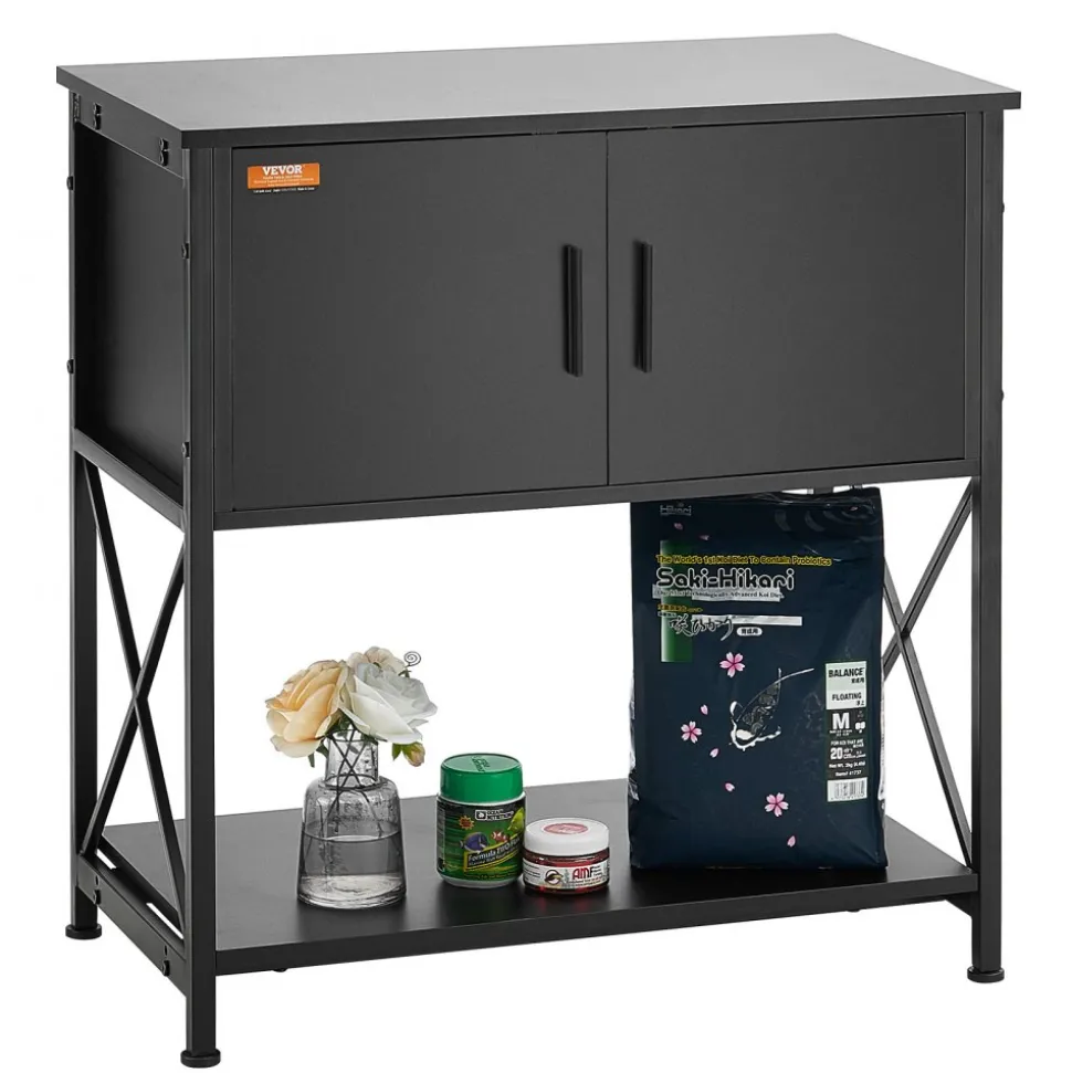 VEVOR Aquarium Stand, 29 Gallon Fish Tank Stand, 28.7 x 16.5 x 30 in Steel and MDF Turtle Tank Stand, 242.5 lbs Load Capacity, Reptile Tank Stand with Storage Cabinet and Embedded Power Panel, Black