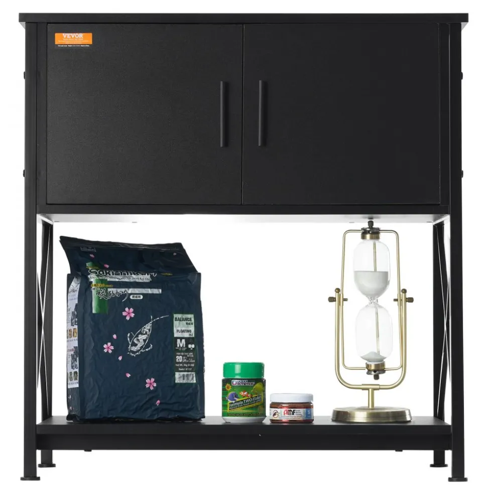 VEVOR Aquarium Stand, 29 Gallon Fish Tank Stand, 28.7 x 16.5 x 30 in Steel and MDF Turtle Tank Stand, 242.5 lbs Load Capacity, Reptile Tank Stand with Storage Cabinet and Embedded Power Panel, Black