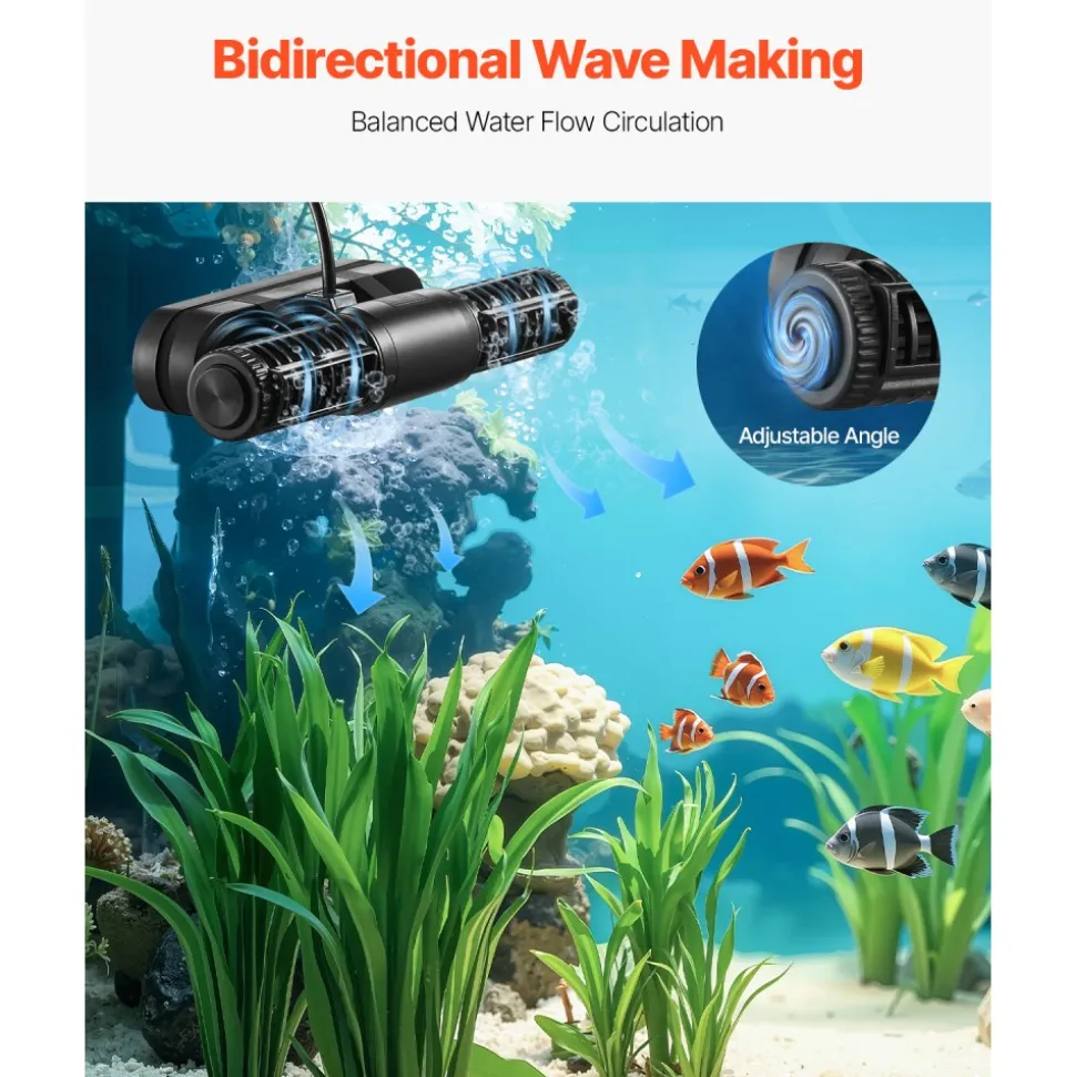 VEVOR Aquarium Wave Maker, 25W, 2380 GPH Adjustable Cross Flow Pump with Controller, Magnetic DC 24V Aquarium Powerhead, Strong Magnetic Base, 360° Rotating Wavemaker, for Saltwater Marine Freshwater