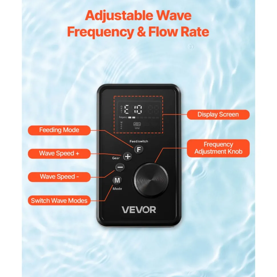 VEVOR Aquarium Wave Maker, 25W, 2380 GPH Adjustable Cross Flow Pump with Controller, Magnetic DC 24V Aquarium Powerhead, Strong Magnetic Base, 360° Rotating Wavemaker, for Saltwater Marine Freshwater