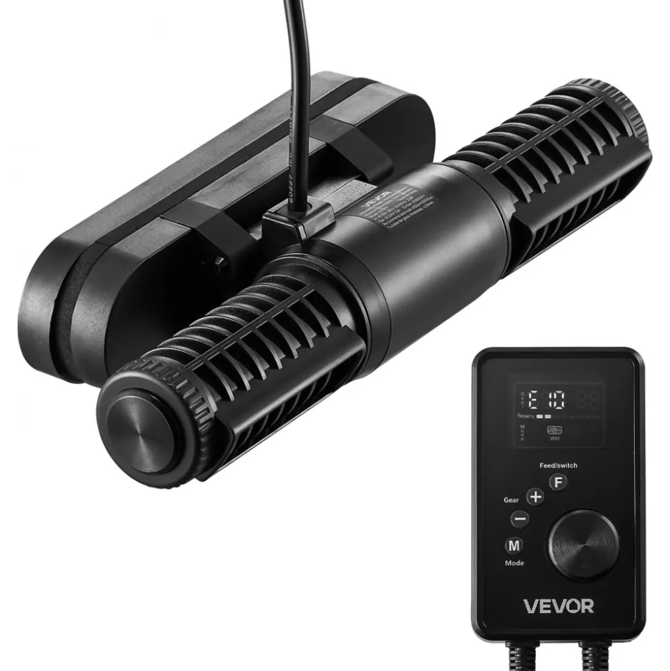 VEVOR Aquarium Wave Maker, 25W, 2380 GPH Adjustable Cross Flow Pump with Controller, Magnetic DC 24V Aquarium Powerhead, Strong Magnetic Base, 360° Rotating Wavemaker, for Saltwater Marine Freshwater