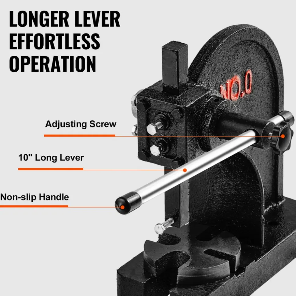 VEVOR Arbor Press, 0.5 Ton Manual Arbor Press, 4.6" Maximum Height, Cast Iron Heavy-duty Manual Desktop Arbor Press, Precision Hand Press for Stamping, Bending, Stretching, Forming