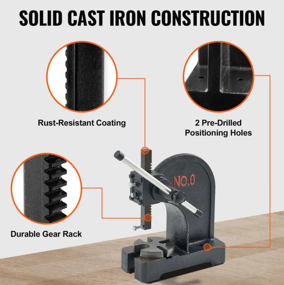VEVOR Arbor Press, 0.5 Ton Manual Arbor Press, 4.6" Maximum Height, Cast Iron Heavy-duty Manual Desktop Arbor Press, Precision Hand Press for Stamping, Bending, Stretching, Forming
