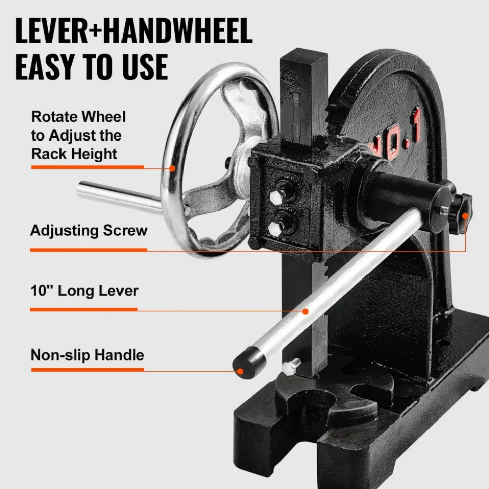 VEVOR Arbor Press, 1 Ton Manual Arbor Press with Handwheel, 5.9" Maximum Height, Cast Iron Heavy-duty Manual Desktop Arbor Press, Precision Hand Press for Stamping, Bending, Stretching, Forming