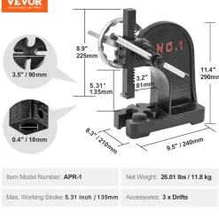 VEVOR Arbor Press, 1 Ton Manual Arbor Press with Handwheel, 5.9