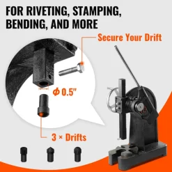 VEVOR Arbor Press, 3 Ton Ratchet Type Arbor Press, Ratchet Leverage Arbor Press with Handwheel, 12.2" Maximum Height, Cast Iron Manual Desktop Punch Press, for Stamping, Bending, Stretching, Forming