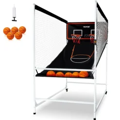 VEVOR Arcade Cage Basketball Game, 2 Player Indoor Basketball Game, Home Dual Shot Sport with 5 Balls, 8 Game Modes, Electronic Scoreboard, and Inflation Pump, for Kids, Adults (Black & White)