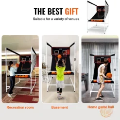 VEVOR Arcade Cage Basketball Game, 2 Player Indoor Basketball Game, Home Dual Shot Sport with 5 Balls, 8 Game Modes, Electronic Scoreboard, and Inflation Pump, for Kids, Adults (Black & White)