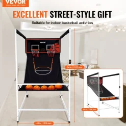 VEVOR Arcade Cage Basketball Game, 2 Player Indoor Basketball Game, Home Dual Shot Sport with 5 Balls, 8 Game Modes, Electronic Scoreboard, and Inflation Pump, for Kids, Adults (Black & White)