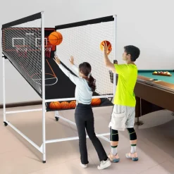 VEVOR Arcade Cage Basketball Game, 2 Player Indoor Basketball Game, Home Dual Shot Sport with 5 Balls, 8 Game Modes, Electronic Scoreboard, and Inflation Pump, for Kids, Adults (Black & White)
