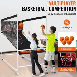 VEVOR Arcade Cage Basketball Game, 2 Player Indoor Basketball Game, Home Dual Shot Sport with 5 Balls, 8 Game Modes, Electronic Scoreboard, and Inflation Pump, for Kids, Adults (Black & White)