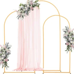 VEVOR Arch Backdrop Stand, Set of 3, 7.2/6.6/6 ft, Stable Structure, Easy Assembly, Gold Metal Arch Backdrop Stand for Wedding, Birthday Party, Graduation, Holiday Celebration, and Ceremony Decoration