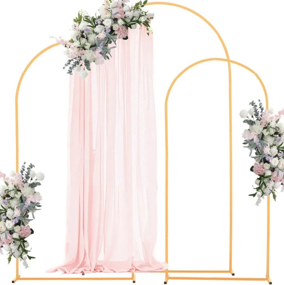 VEVOR Arch Backdrop Stand, Set of 3, 7.2/6.6/6 ft, Stable Structure, Easy Assembly, Gold Metal Arch Backdrop Stand for Wedding, Birthday Party, Graduation, Holiday Celebration, and Ceremony Decoration