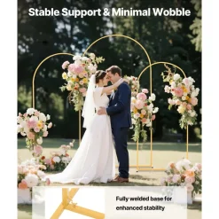 VEVOR Arch Backdrop Stand, Set of 3, 7.2/6.6/6 ft, Stable Structure, Easy Assembly, Gold Metal Arch Backdrop Stand for Wedding, Birthday Party, Graduation, Holiday Celebration, and Ceremony Decoration