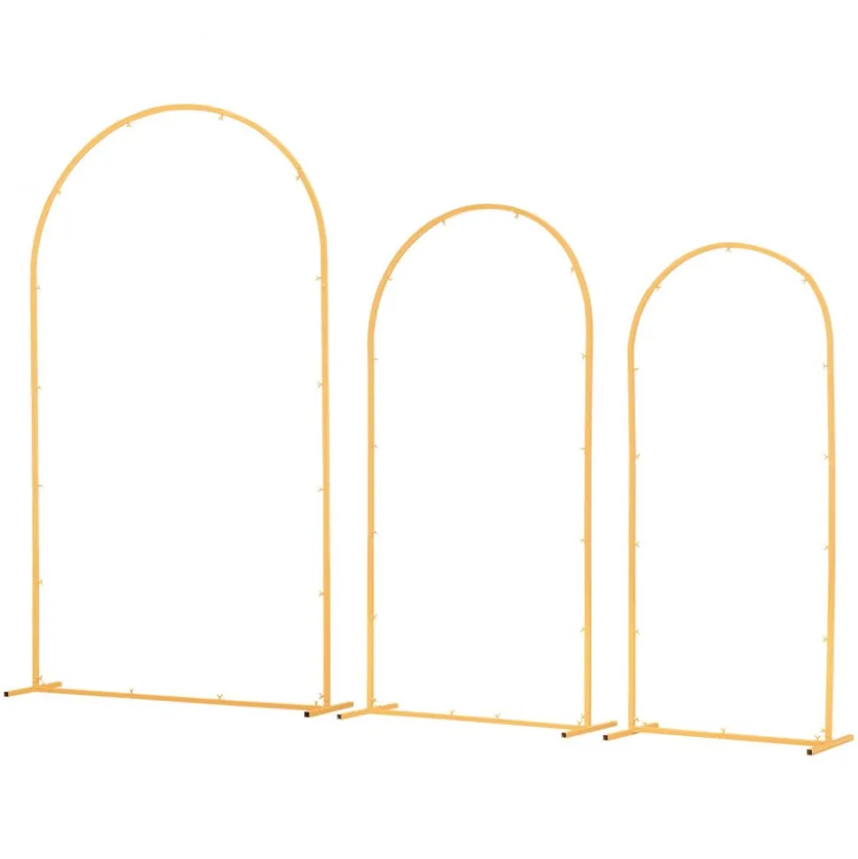 VEVOR Arch Backdrop Stand, Set of 3, 7.2/6.6/6 ft, Stable Structure, Easy Assembly, Gold Metal Arch Backdrop Stand for Wedding, Birthday Party, Graduation, Holiday Celebration, and Ceremony Decoration