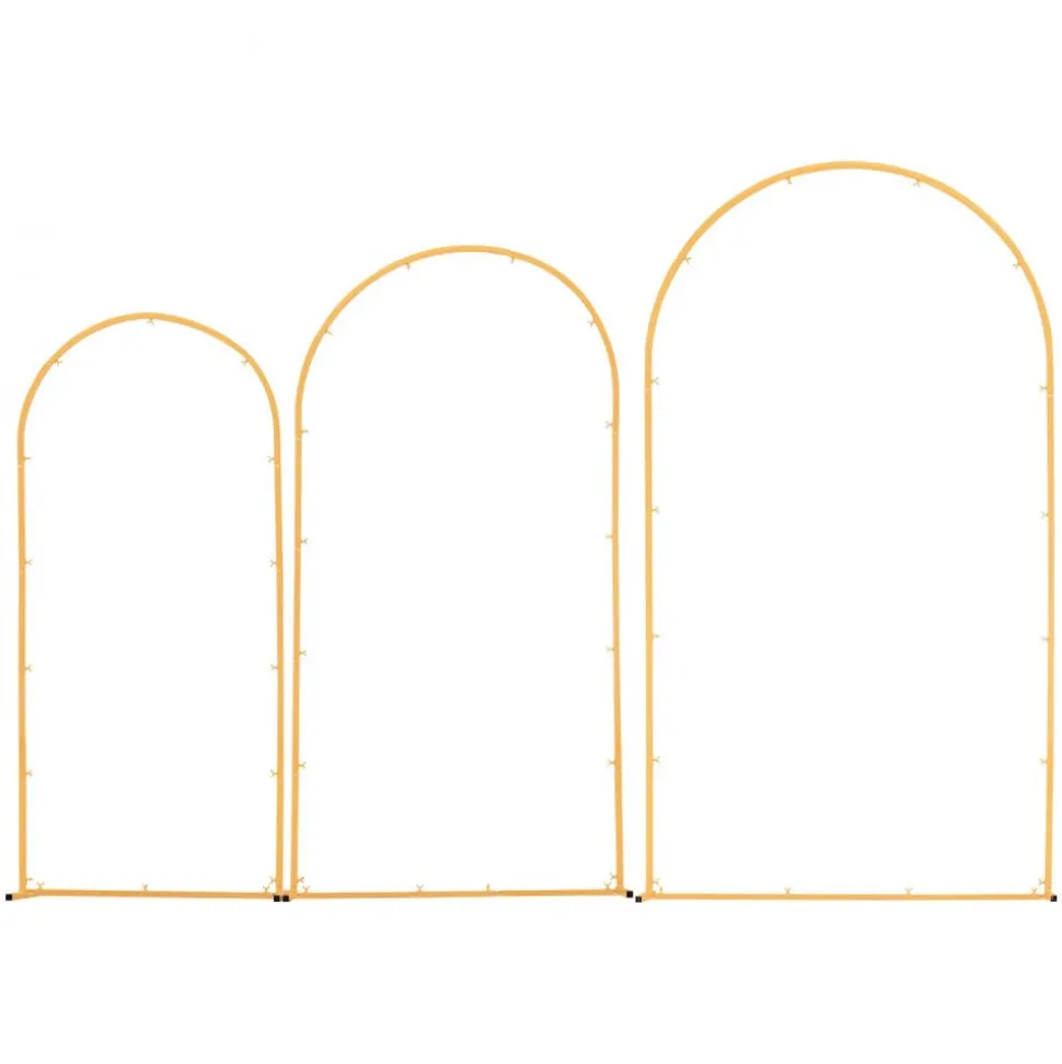 VEVOR Arch Backdrop Stand, Set of 3, 7.2/6.6/6 ft, Stable Structure, Easy Assembly, Gold Metal Arch Backdrop Stand for Wedding, Birthday Party, Graduation, Holiday Celebration, and Ceremony Decoration