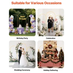 VEVOR Arch Backdrop Stand, Set of 3, 7.2/6.6/6 ft, Stable Structure, Easy Assembly, Gold Metal Arch Backdrop Stand for Wedding, Birthday Party, Graduation, Holiday Celebration, and Ceremony Decoration