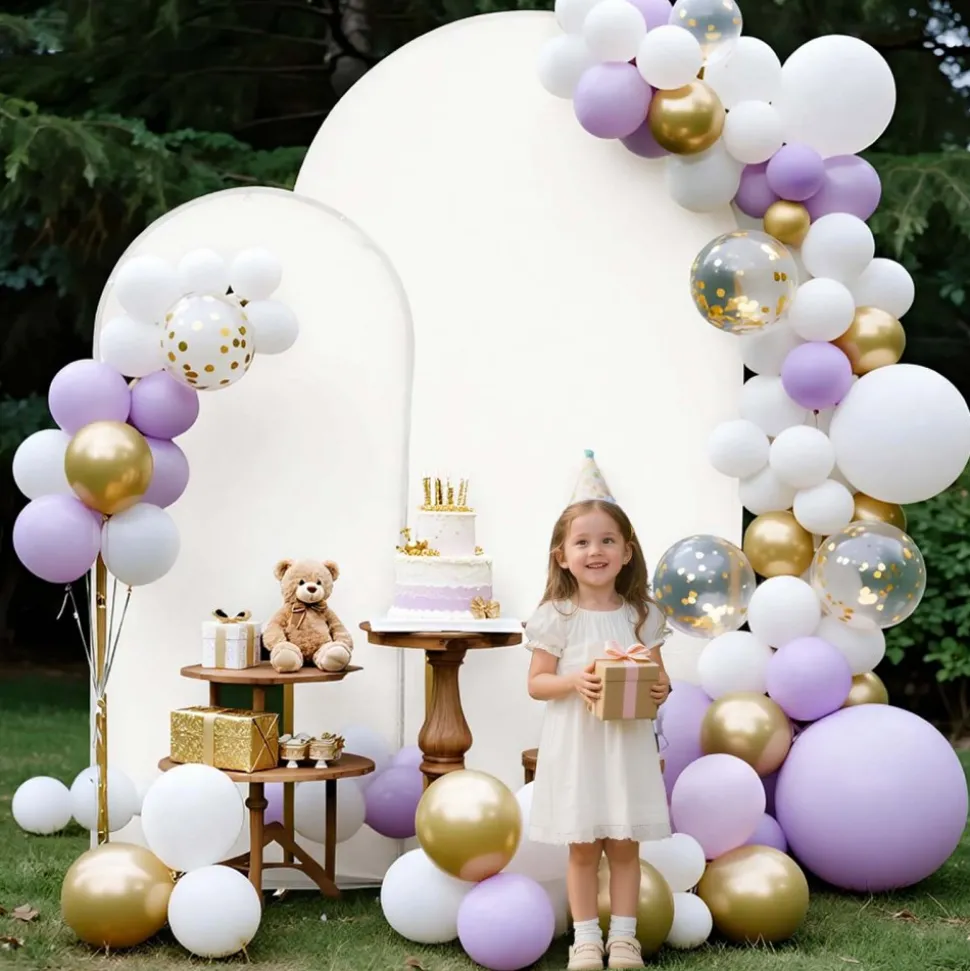 VEVOR Arch Backdrop Stand, Set of 2, 7.2 ft and 6 ft, Stable Structure, Easy Assembly, Gold Metal Arch Backdrop Stand with Cover for Wedding, Birthday Party, Celebration, and Ceremony Decoration