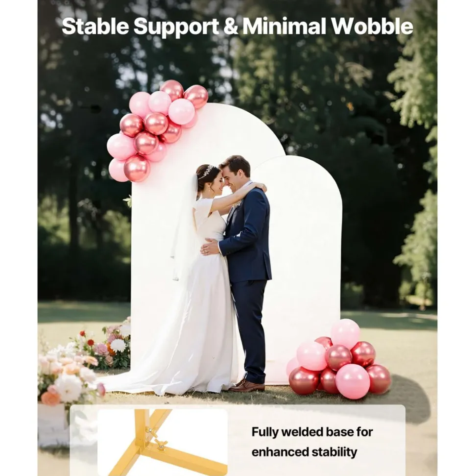 VEVOR Arch Backdrop Stand, Set of 2, 7.2 ft and 6 ft, Stable Structure, Easy Assembly, Gold Metal Arch Backdrop Stand with Cover for Wedding, Birthday Party, Celebration, and Ceremony Decoration