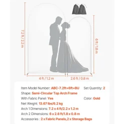 VEVOR Arch Backdrop Stand, Set of 2, 7.2 ft and 6 ft, Stable Structure, Easy Assembly, Gold Metal Arch Backdrop Stand with Cover for Wedding, Birthday Party, Celebration, and Ceremony Decoration