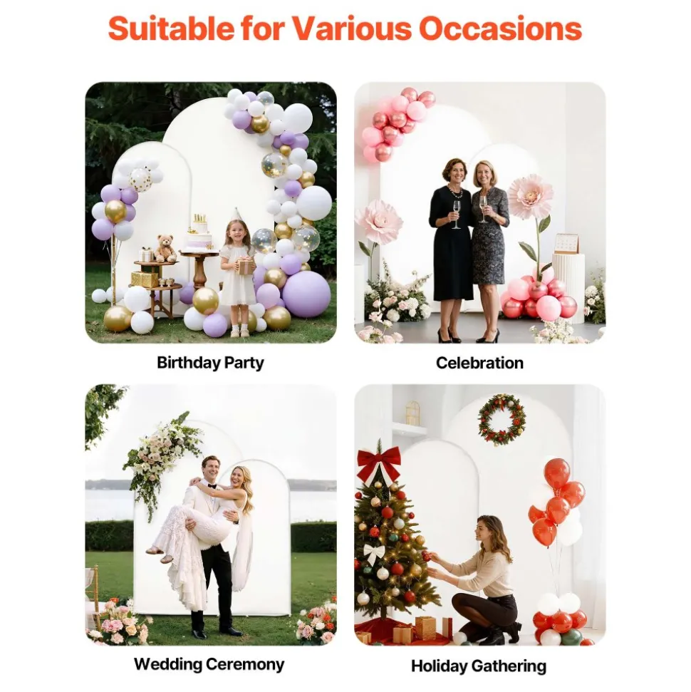 VEVOR Arch Backdrop Stand, Set of 2, 7.2 ft and 6 ft, Stable Structure, Easy Assembly, Gold Metal Arch Backdrop Stand with Cover for Wedding, Birthday Party, Celebration, and Ceremony Decoration