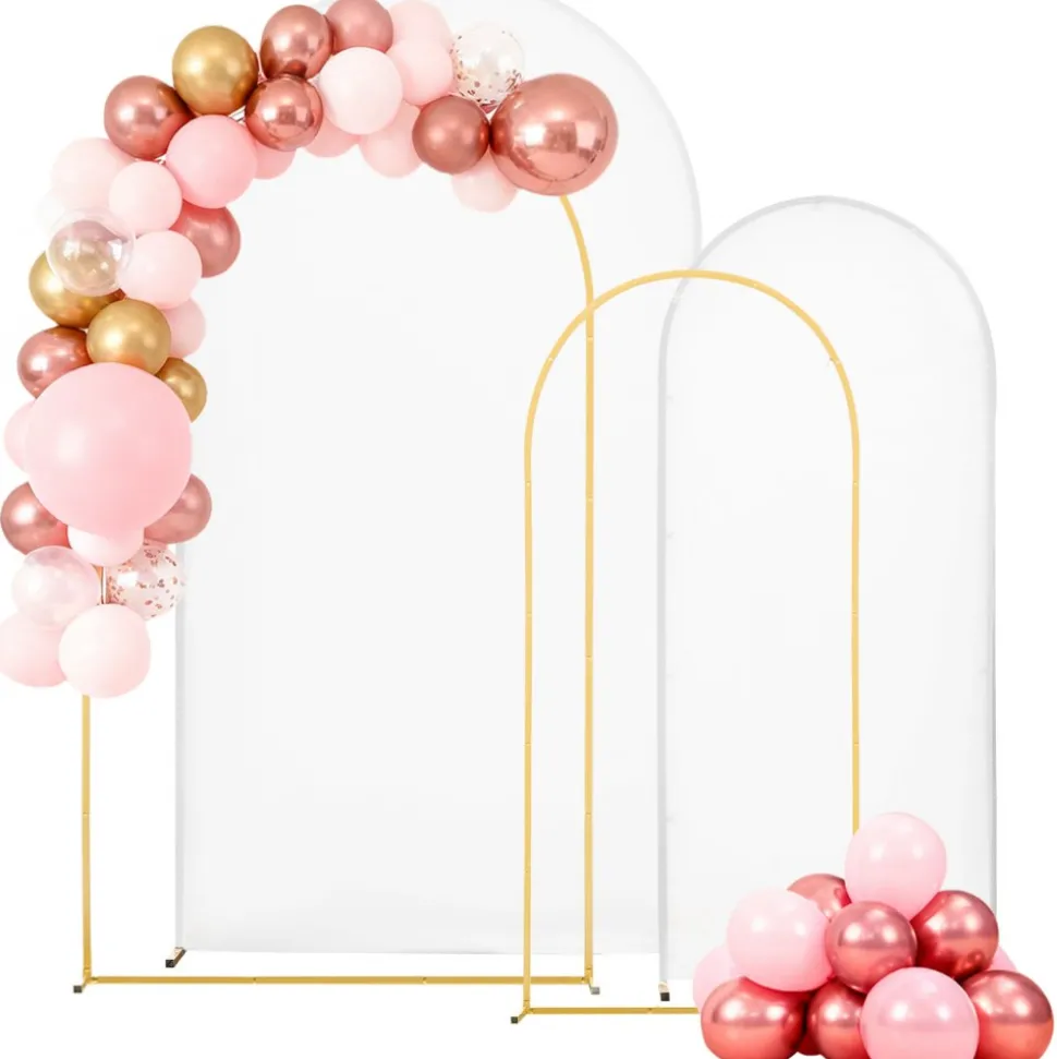 VEVOR Arch Backdrop Stand, Set of 2, 7.2 ft and 6 ft, Stable Structure, Easy Assembly, Gold Metal Arch Backdrop Stand with Cover for Wedding, Birthday Party, Celebration, and Ceremony Decoration