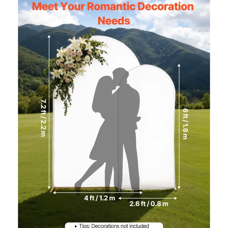 VEVOR Arch Backdrop Stand, Set of 2, 7.2 ft and 6 ft, Stable Structure, Easy Assembly, Gold Metal Arch Backdrop Stand with Cover for Wedding, Birthday Party, Celebration, and Ceremony Decoration