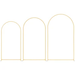 VEVOR Arch Backdrop Stand, Set of 3, 8/7.2/6.6 ft, Stable Structure, Easy Assembly, Gold Metal Arch Backdrop Stand for Wedding, Birthday Party, Graduation, Holiday Celebration, and Ceremony Decoration