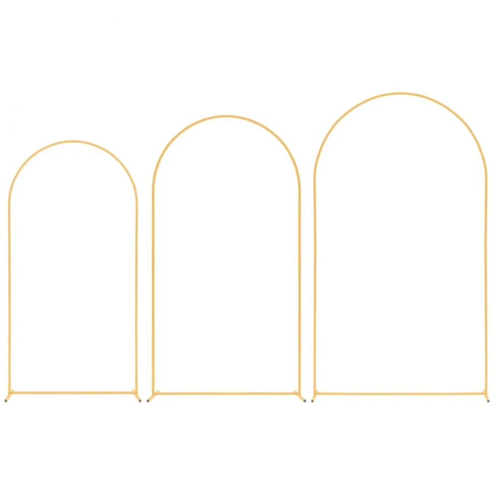 VEVOR Arch Backdrop Stand, Set of 3, 8/7.2/6.6 ft, Stable Structure, Easy Assembly, Gold Metal Arch Backdrop Stand for Wedding, Birthday Party, Graduation, Holiday Celebration, and Ceremony Decoration