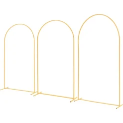 VEVOR Arch Backdrop Stand, Set of 3, 8/7.2/6.6 ft, Stable Structure, Easy Assembly, Gold Metal Arch Backdrop Stand for Wedding, Birthday Party, Graduation, Holiday Celebration, and Ceremony Decoration
