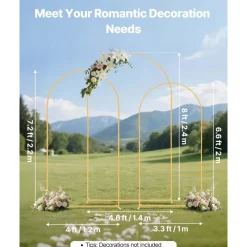 VEVOR Arch Backdrop Stand, Set of 3, 8/7.2/6.6 ft, Stable Structure, Easy Assembly, Gold Metal Arch Backdrop Stand for Wedding, Birthday Party, Graduation, Holiday Celebration, and Ceremony Decoration
