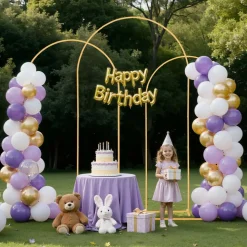 VEVOR Arch Backdrop Stand, Set of 3, 8/7.2/6.6 ft, Stable Structure, Easy Assembly, Gold Metal Arch Backdrop Stand for Wedding, Birthday Party, Graduation, Holiday Celebration, and Ceremony Decoration