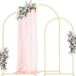VEVOR Arch Backdrop Stand, Set of 3, 8/7.2/6.6 ft, Stable Structure, Easy Assembly, Gold Metal Arch Backdrop Stand for Wedding, Birthday Party, Graduation, Holiday Celebration, and Ceremony Decoration