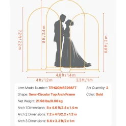 VEVOR Arch Backdrop Stand, Set of 3, 8/7.2/6.6 ft, Stable Structure, Easy Assembly, Gold Metal Arch Backdrop Stand for Wedding, Birthday Party, Graduation, Holiday Celebration, and Ceremony Decoration