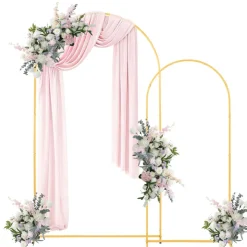 VEVOR Arch Backdrop Stand, Set of 2, 7.2 ft and 6 ft, Stable Structure, Easy Assembly, Gold Metal Arch Backdrop Stand for Wedding, Birthday Party, Graduation, Celebration, and Ceremony Decoration