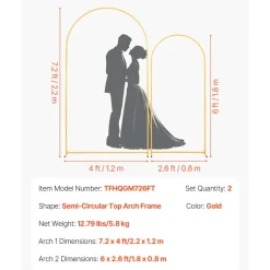 VEVOR Arch Backdrop Stand, Set of 2, 7.2 ft and 6 ft, Stable Structure, Easy Assembly, Gold Metal Arch Backdrop Stand for Wedding, Birthday Party, Graduation, Celebration, and Ceremony Decoration