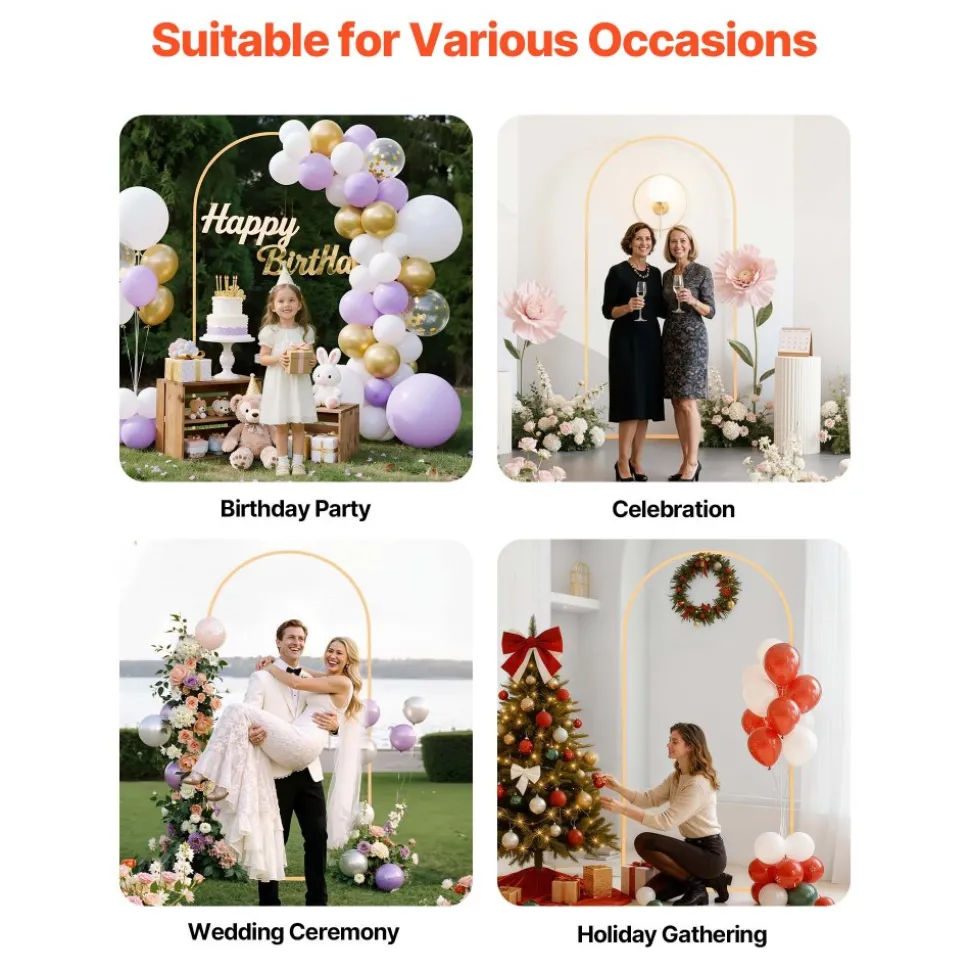 VEVOR Arch Backdrop Stand, 6.6 x 3.3 ft, Stable Structure, Easy Assembly, 1 Piece Gold Metal Arch Backdrop Stand for Wedding, Birthday Party, Graduation, Holiday Celebration, and Ceremony Decoration