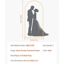 VEVOR Arch Backdrop Stand, 6.6 x 3.3 ft, Stable Structure, Easy Assembly, 1 Piece Gold Metal Arch Backdrop Stand for Wedding, Birthday Party, Graduation, Holiday Celebration, and Ceremony Decoration
