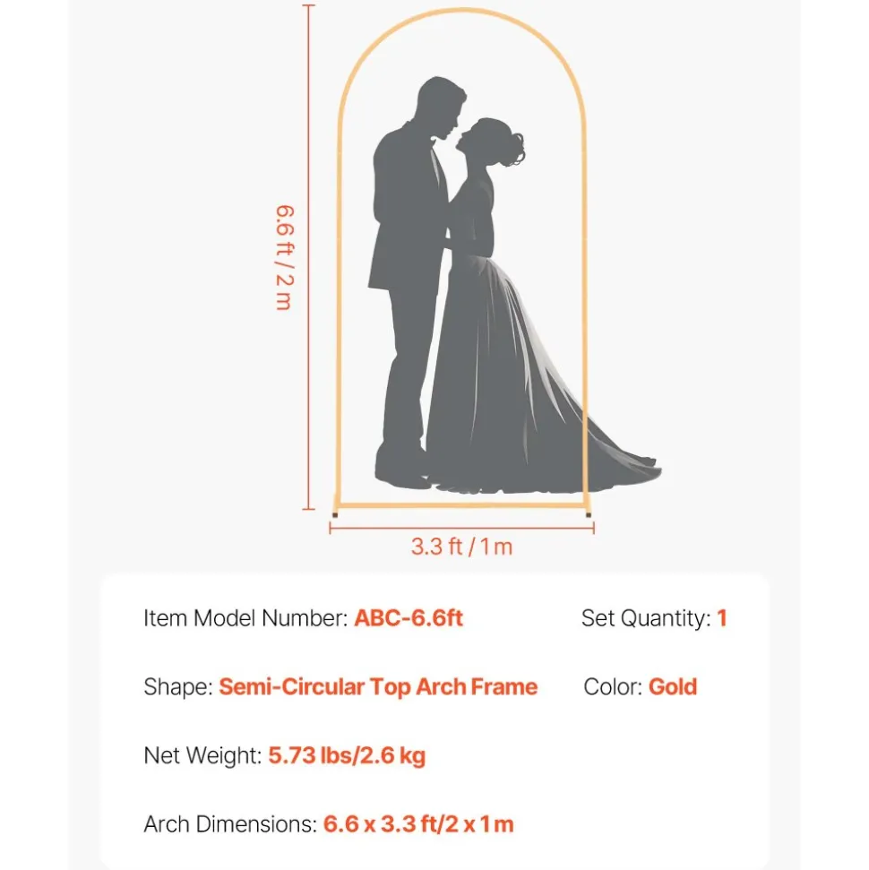 VEVOR Arch Backdrop Stand, 6.6 x 3.3 ft, Stable Structure, Easy Assembly, 1 Piece Gold Metal Arch Backdrop Stand for Wedding, Birthday Party, Graduation, Holiday Celebration, and Ceremony Decoration