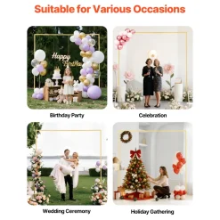 VEVOR Arch Backdrop Stand, 8 x 8 ft, Stable Structure, Easy Assembly, Square Gold Metal Arch Backdrop Stand for Wedding, Birthday Party, Graduation, Holiday Celebration, and Ceremony Decoration