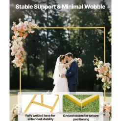 VEVOR Arch Backdrop Stand, 8 x 8 ft, Stable Structure, Easy Assembly, Square Gold Metal Arch Backdrop Stand for Wedding, Birthday Party, Graduation, Holiday Celebration, and Ceremony Decoration