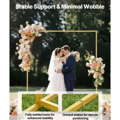 VEVOR Arch Backdrop Stand, 6.6 x 6.6 ft, Stable Structure, Easy Assembly, Square Gold Metal Arch Backdrop Stand for Wedding, Birthday Party, Graduation, Holiday Celebration, and Ceremony Decoration
