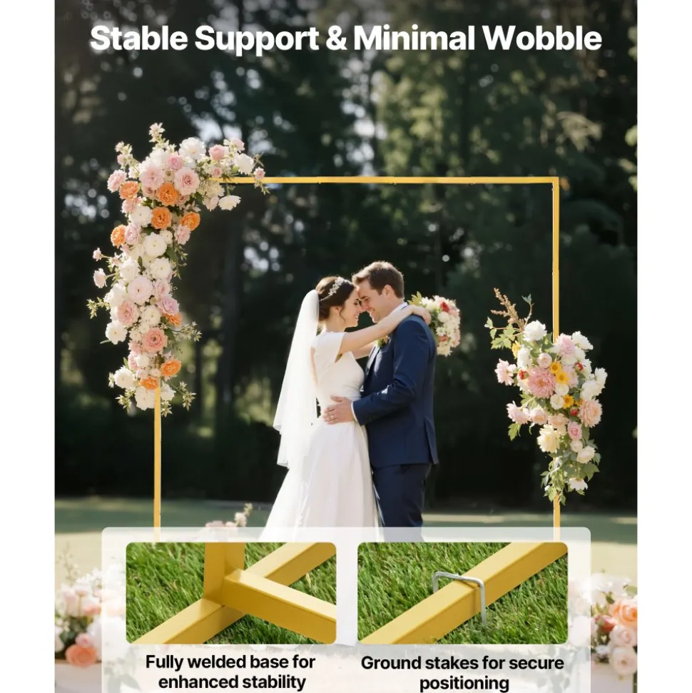 VEVOR Arch Backdrop Stand, 6.6 x 6.6 ft, Stable Structure, Easy Assembly, Square Gold Metal Arch Backdrop Stand for Wedding, Birthday Party, Graduation, Holiday Celebration, and Ceremony Decoration