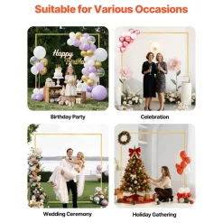 VEVOR Arch Backdrop Stand, 6.6 x 6.6 ft, Stable Structure, Easy Assembly, Square Gold Metal Arch Backdrop Stand for Wedding, Birthday Party, Graduation, Holiday Celebration, and Ceremony Decoration