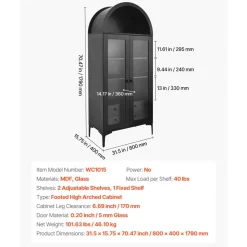 VEVOR Arched Display Cabinet with Glass Doors, 70 in Tall Curio Cabinet, 4-Tier Display Case with 2 Adjustable Shelves, Bookcase Bookshelf for Collectibles Storage Bedroom Living Room Office