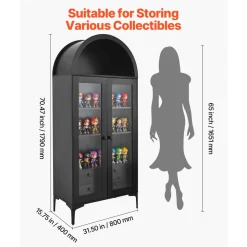 VEVOR Arched Display Cabinet with Glass Doors, 70 in Tall Curio Cabinet, 4-Tier Display Case with 2 Adjustable Shelves, Bookcase Bookshelf for Collectibles Storage Bedroom Living Room Office