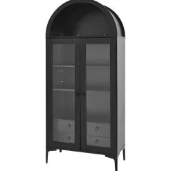 VEVOR Arched Display Cabinet with Glass Doors, 70 in Tall Curio Cabinet, 4-Tier Display Case with 2 Adjustable Shelves, Bookcase Bookshelf for Collectibles Storage Bedroom Living Room Office
