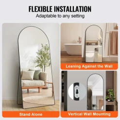 VEVOR Arched Full Length Mirror, 71'' x 32'', Large Free Standing Leaning Hanging Wall Mounted Floor Mirror with Stand Aluminum Alloy Frame, Full Body Dressing Mirror for Living Room Bedroom, Black