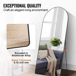 VEVOR Arched Full Length Mirror, 71'' x 32'', Large Free Standing Leaning Hanging Wall Mounted Floor Mirror with Stand Aluminum Alloy Frame, Full Body Dressing Mirror for Living Room Bedroom, Black