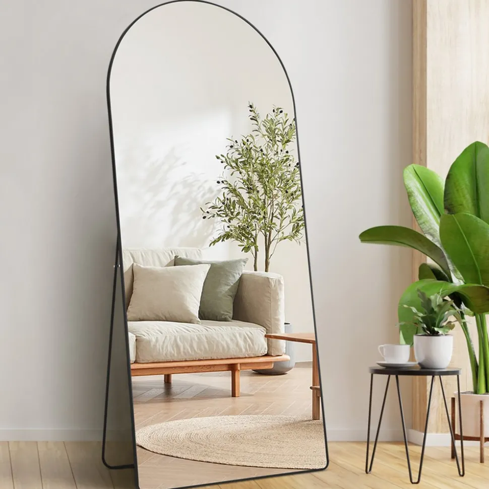 VEVOR Arched Full Length Mirror, 71'' x 32'', Large Free Standing Leaning Hanging Wall Mounted Floor Mirror with Stand Aluminum Alloy Frame, Full Body Dressing Mirror for Living Room Bedroom, Black